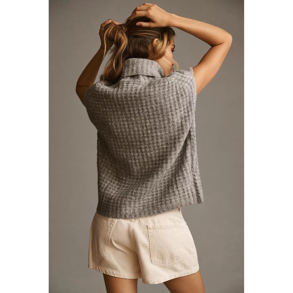 Anthropologie John + Jenn NWT Grey Waffle Knit Sleeveless Turtleneck Sweater S - Picture 2 of 13